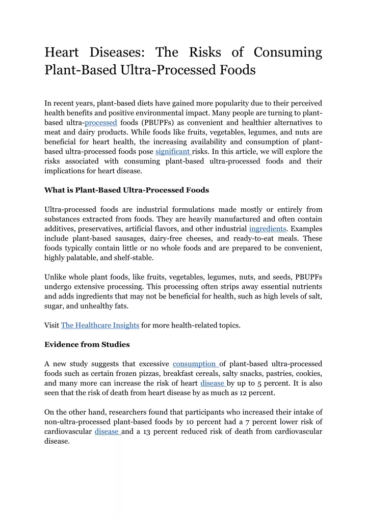 heart diseases the risks of consuming plant based