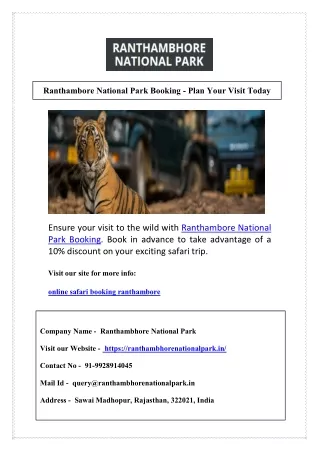 Ranthambore National Park Booking - Plan Your Visit Today
