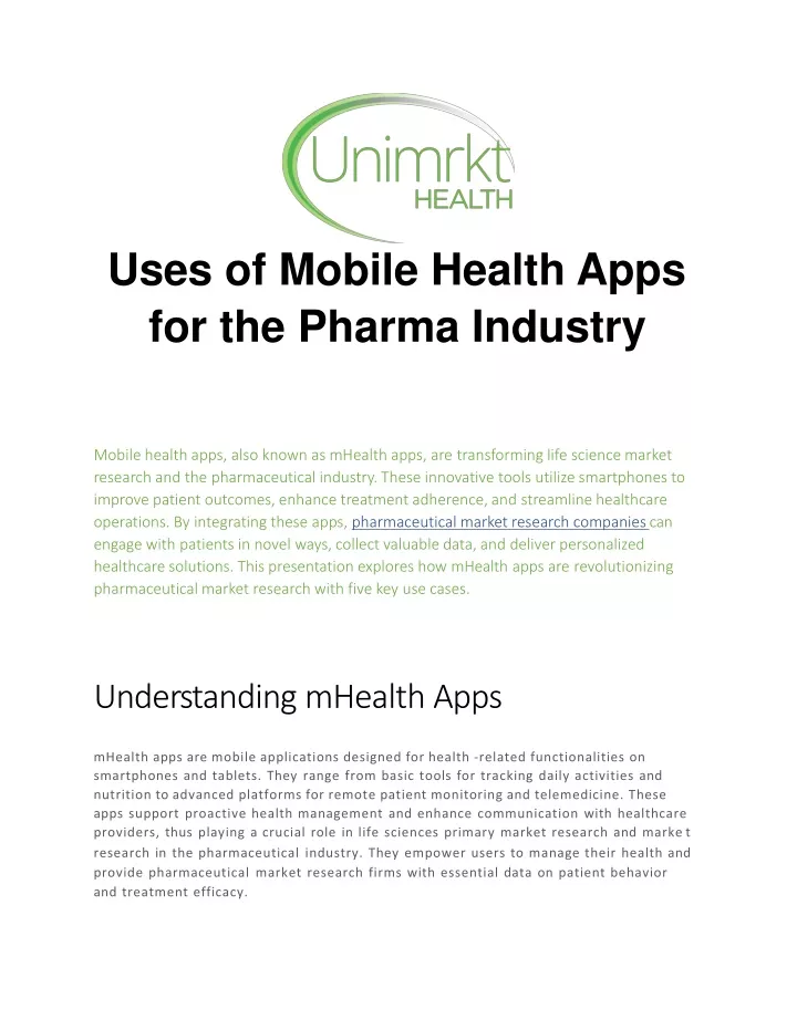 uses of mobile health apps for the pharma industry