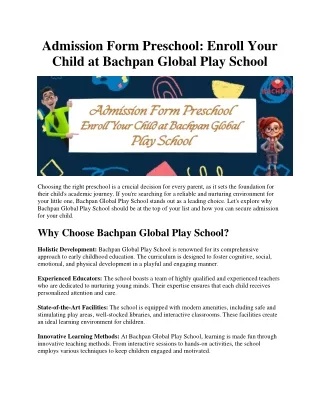Enroll Your Child at Bachpan Global Play School