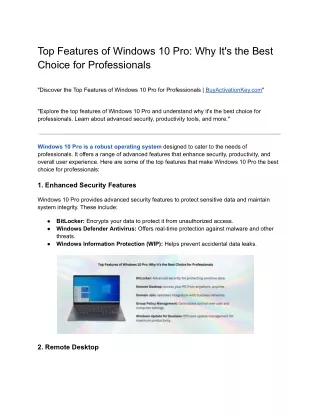 Top Features of Windows 10 Pro_ Why It's the Best Choice for Professionals