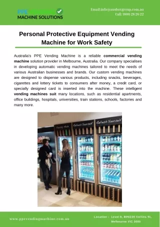 Personal Protective Equipment Vending Machine for Work Safety