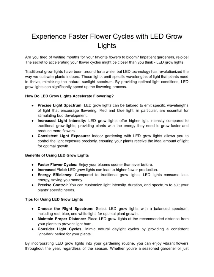 experience faster flower cycles with led grow