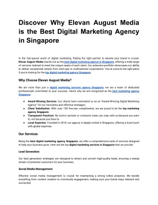 Elevan August Media | Your Go-To Digital Marketing Services Agency in Singapore