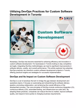 Optimizing Custom Software Development with DevOps in Toronto