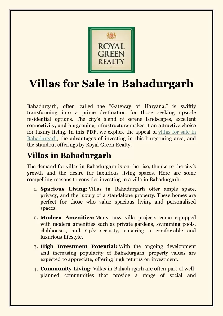 villas for sale in bahadurgarh