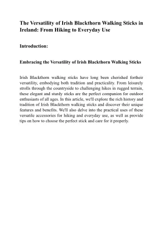 The Versatility of Irish Blackthorn Walking Sticks in IrelandFrom Hiking to Everyday Use