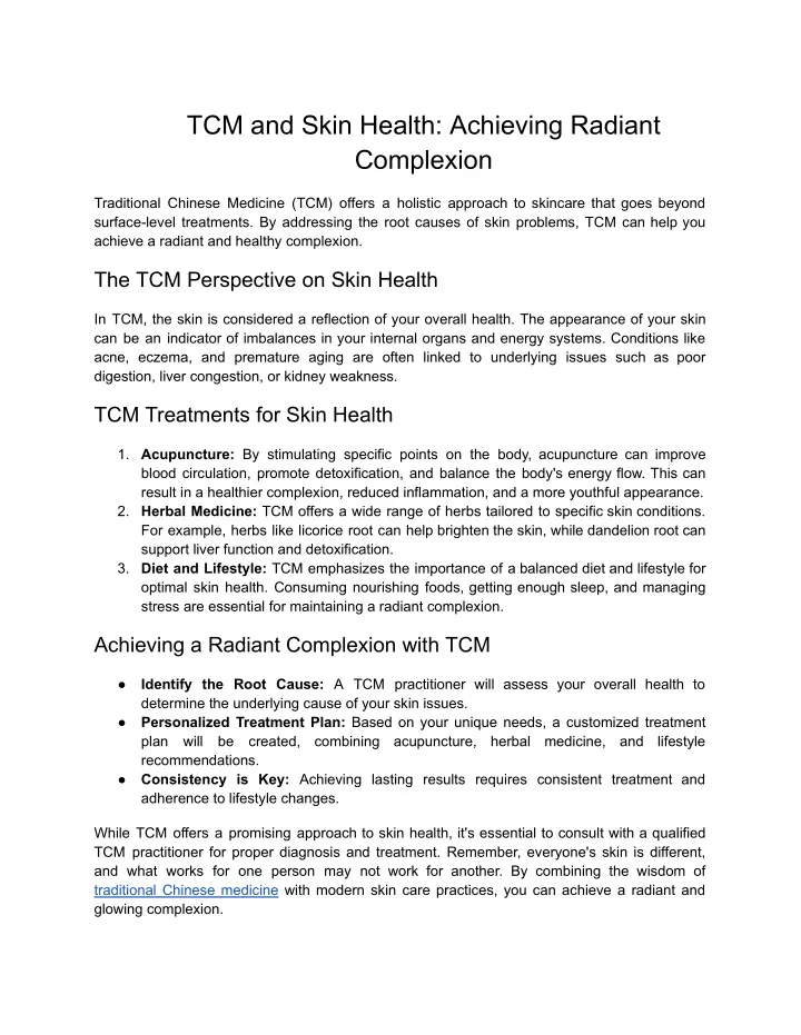 tcm and skin health achieving radiant complexion