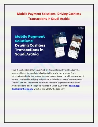 Mobile Payment Solutions: Driving Cashless Transactions in Saudi Arabia