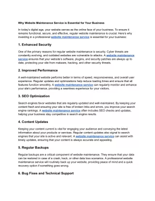 Why Website Maintenance Service is Essential for Your Business