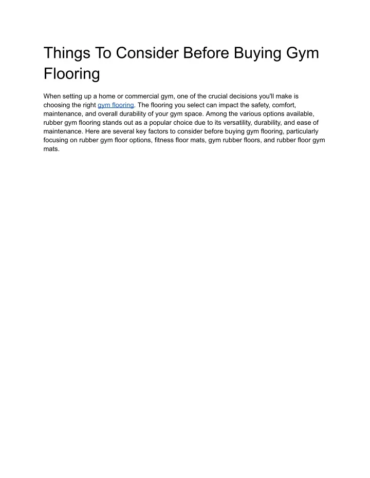 things to consider before buying gym flooring