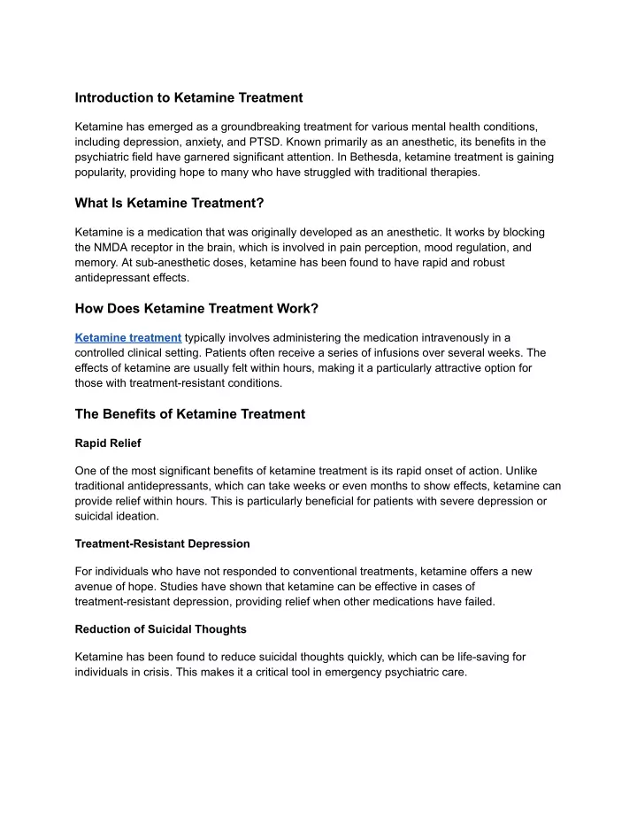 introduction to ketamine treatment