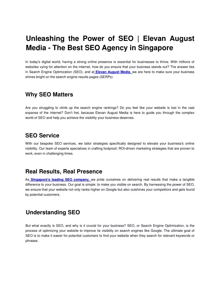 unleashing the power of seo elevan august media