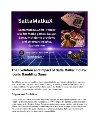 "The Evolution and Impact of Satta Matka: India's Iconic Gambling Game"