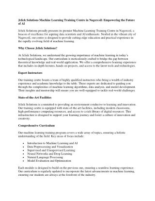 jclick solutions machine learning training centre