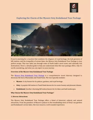 Top Travel Package: Mysore, Ooty, and Kodaikanal for an Unforgettable Journey