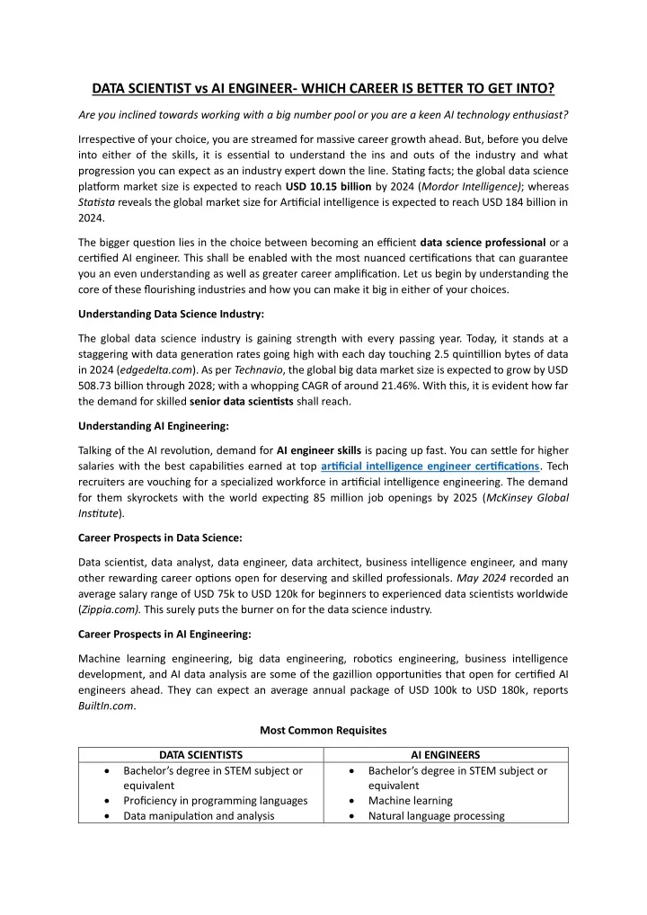 data scientist vs ai engineer which career