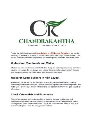 finding the right chandrakantha house builder
