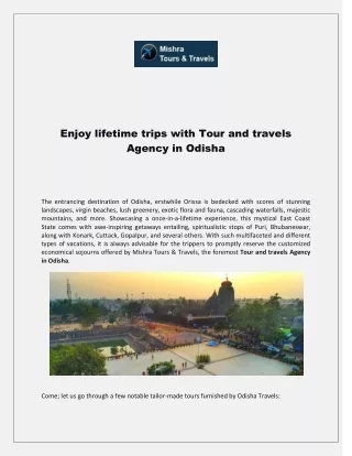 Enjoy lifetime trips with Tour and travels Agency in Odisha