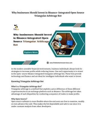 Why businesses Should Invest in Binance-Integrated Open Source Triangular Arbitrage Bot