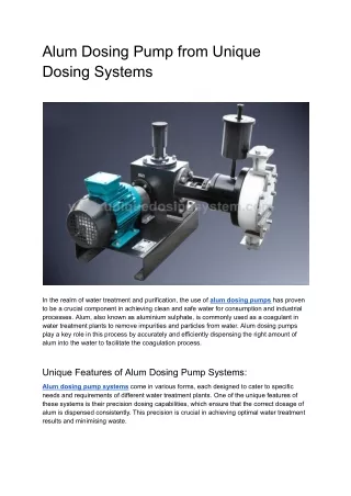 Alum Dosing Pump from Unique Dosing Systems