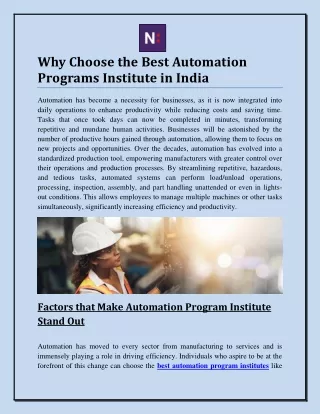 Why Choose the Best Automation Programs Institute in India