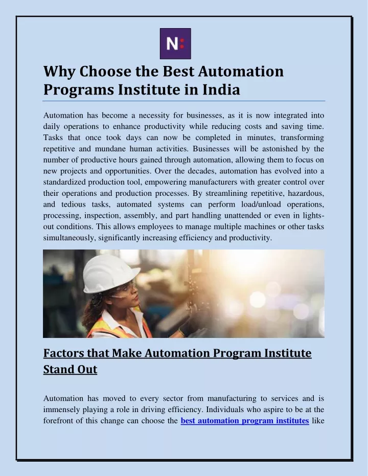 why choose the best automation programs institute