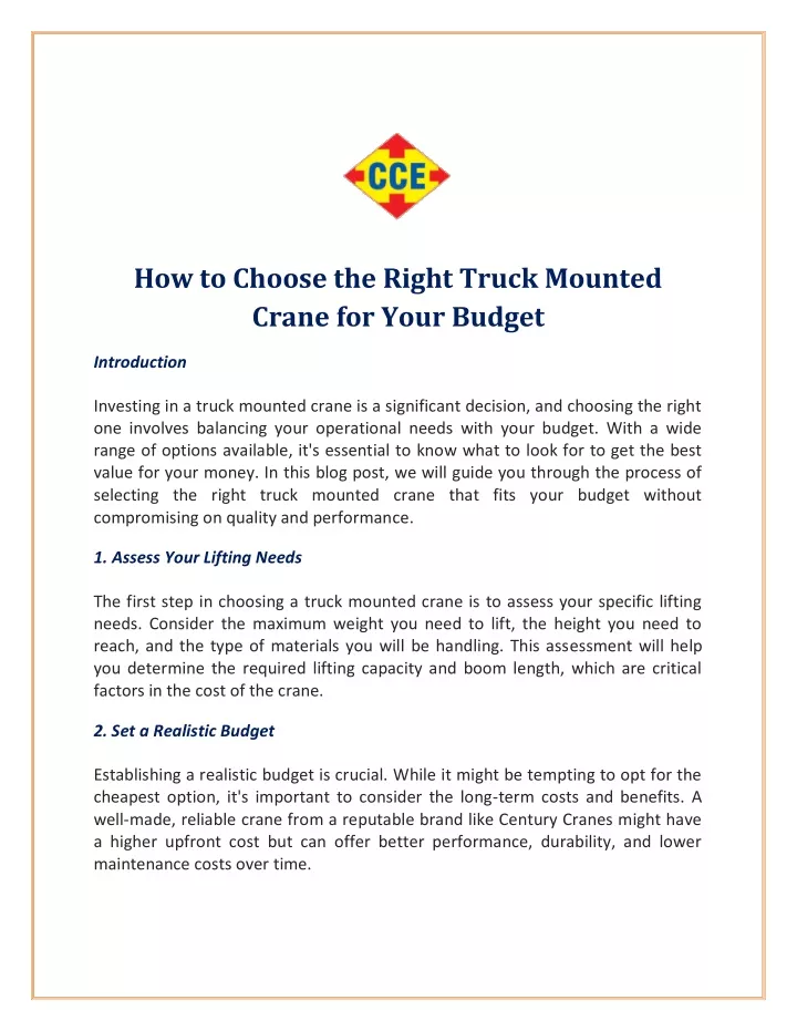 how to choose the right truck mounted crane