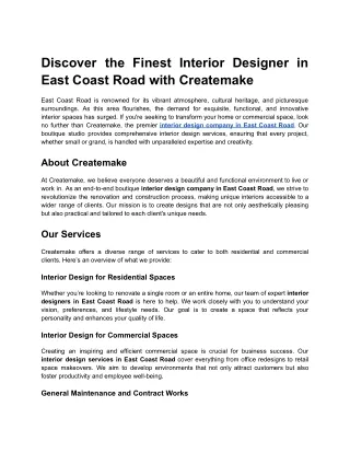 Discover the Finest Interior Designer in East Coast Road with Createmake