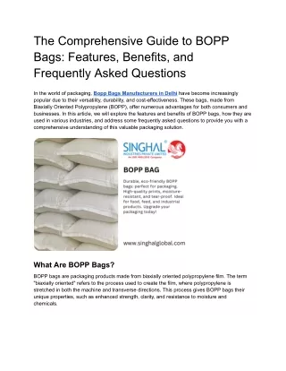 Leading BOPP Bags Manufacturers in Delhi: Quality and Innovation