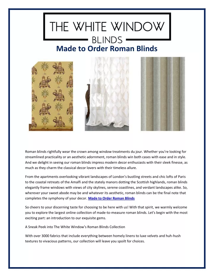 made to order roman blinds