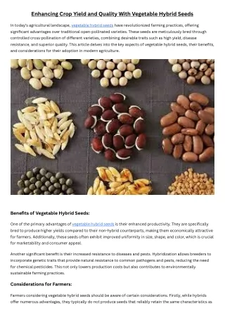 Enhancing Crop Yield and Quality With Vegetable Hybrid Seeds