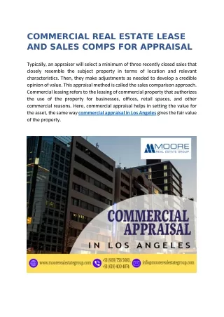 COMMERCIAL REAL ESTATE LEASE AND SALES COMPS FOR APPRAISAL