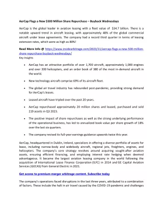 AerCap Flags a New 500 Million Share Repurchase