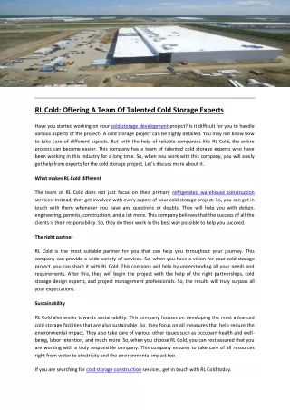 RL Cold: Offering A Team Of Talented Cold Storage Experts