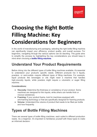 Choosing the Right Bottle Filling Machine: Key Considerations for Beginners