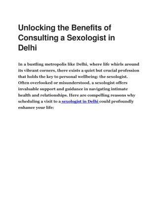 Unlocking the Benefits of Consulting a Sexologist in Delhi