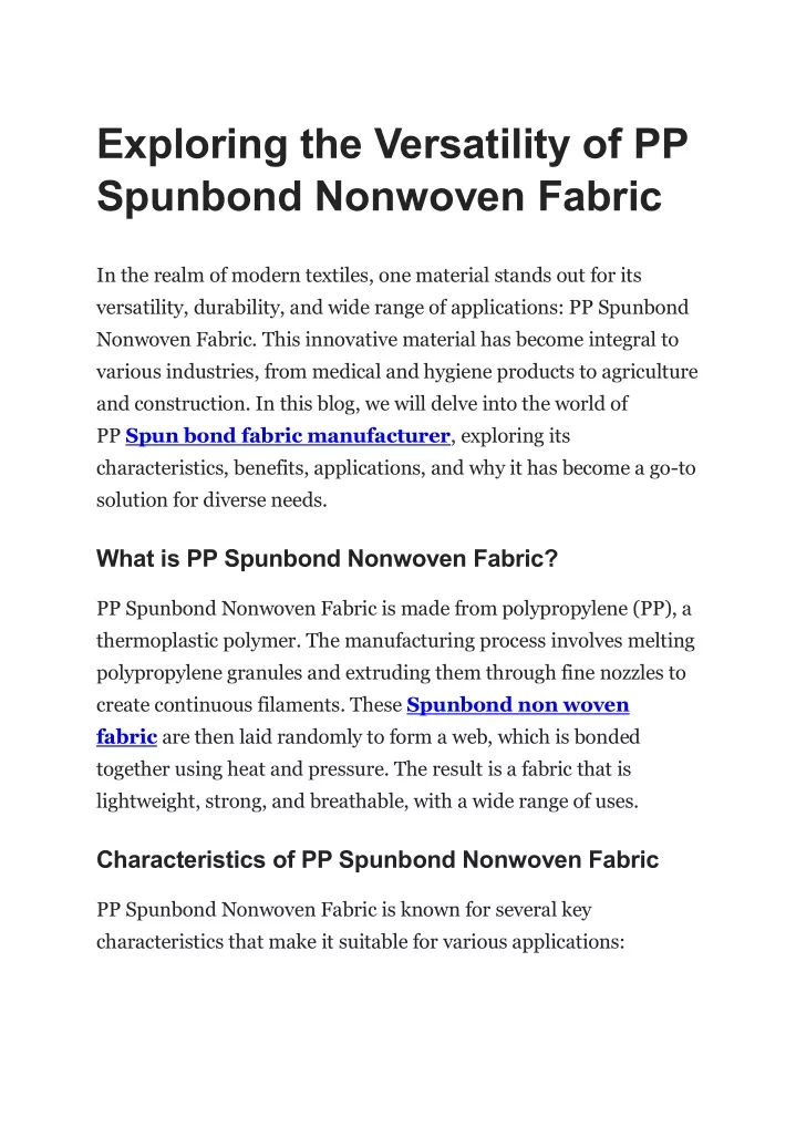 exploring the versatility of pp spunbond nonwoven