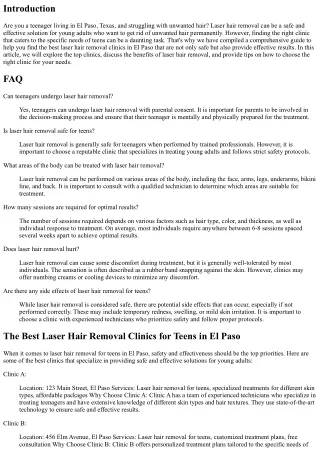 The Best Laser Hair Removal Clinics for Teens in El Paso: Safe and Effective Sol