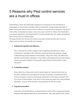 5 Reason why Pest control services are must in offices