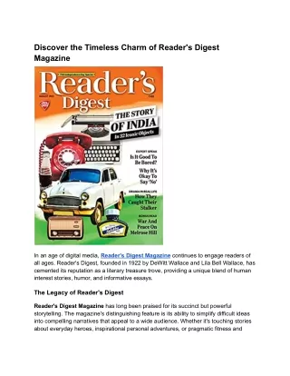 Discover the Timeless Charm of Reader's Digest Magazine