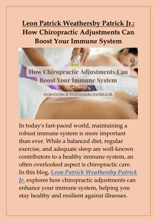 Leon Patrick Weathersby Patrick Jr. How Chiropractic Adjustments Can Boost Your Immune System