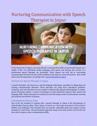 Nurturing Communication with Speech Therapist in Jaipur