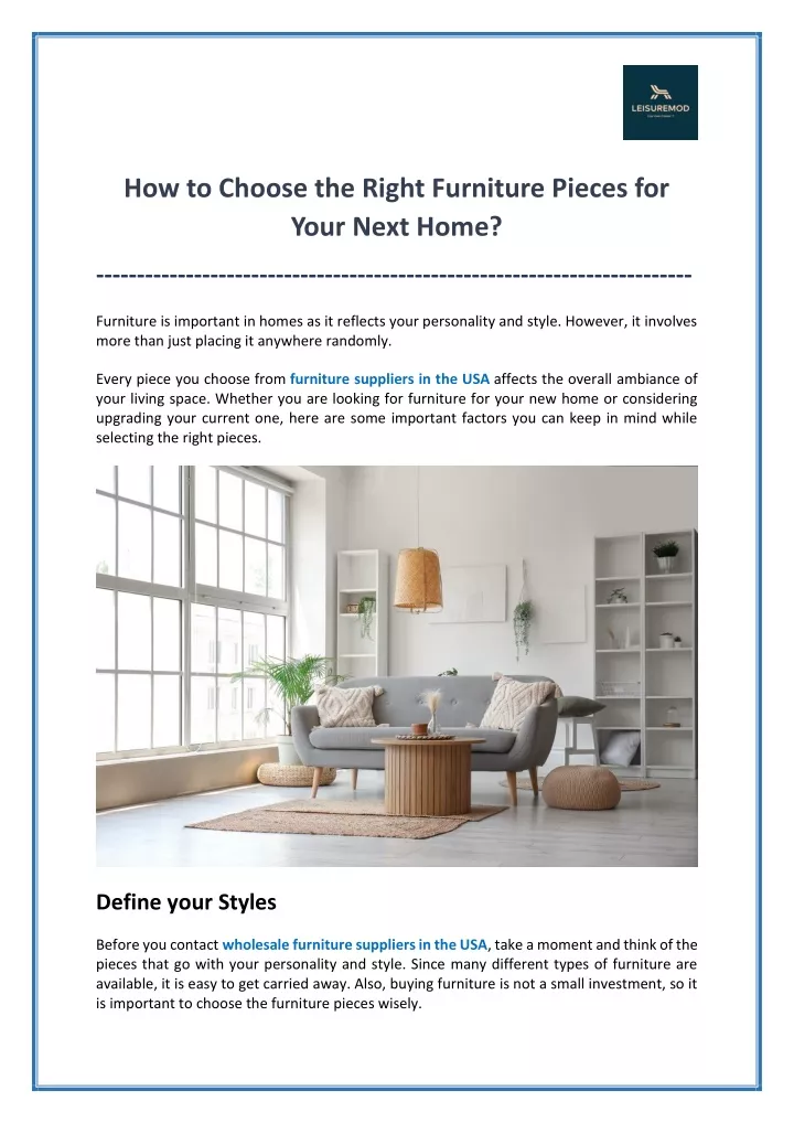 how to choose the right furniture pieces for your