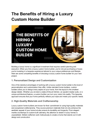 The Benefits of Hiring a Luxury Custom Home Builder