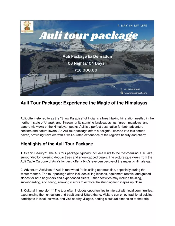 auli tour package experience the magic