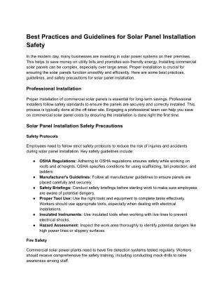 best practices and guidelines for solar panel