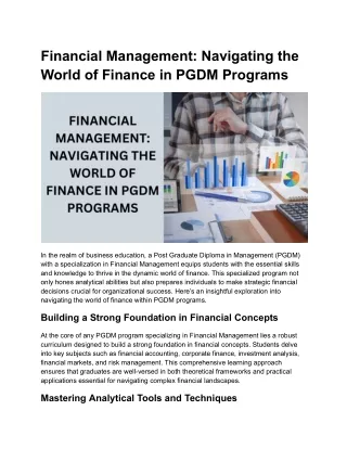 Financial Management_ Navigating the World of Finance in PGDM Programs