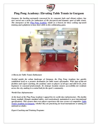 Ping Pong Academy Elevating Table Tennis in Gurgaon