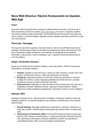 nova web stranica klju ne komponente za uspe